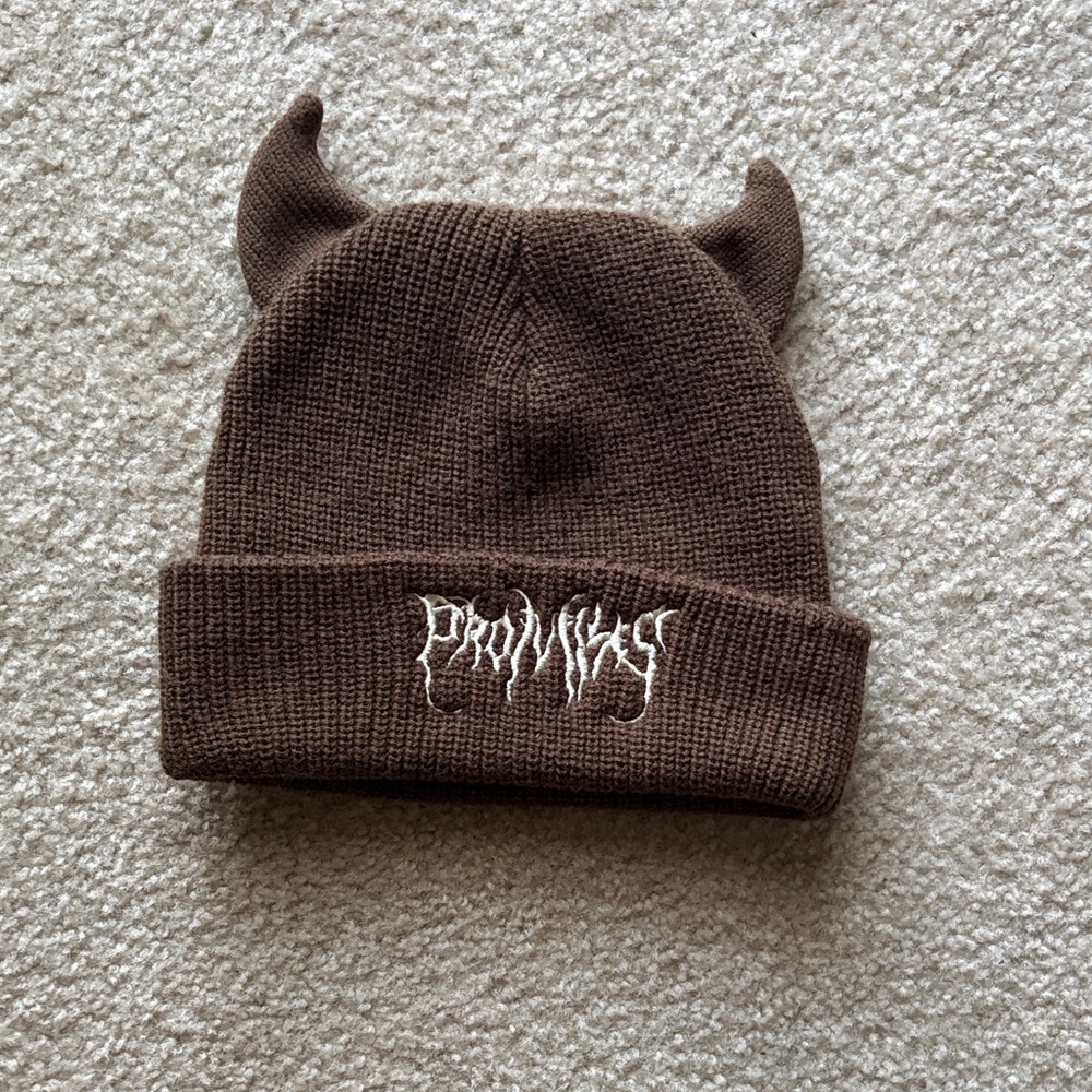 Brown Knit Beanie with Horns